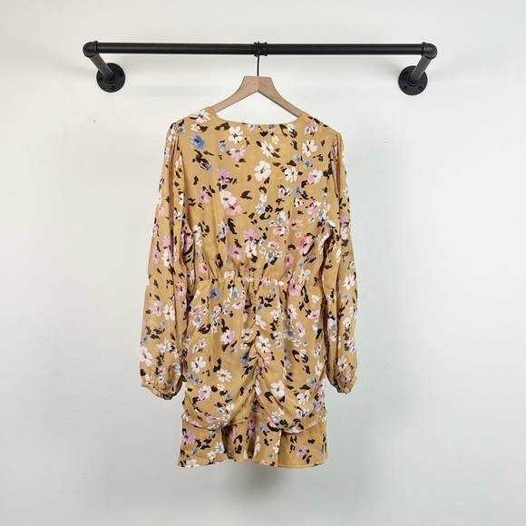 NWT Sanctuary Dreamer Floral Ruched Faux Wrap Long Sleeve Mini Dress - Picture 8 of 9